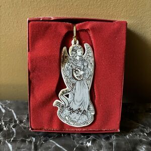 Lenox‎ Baroque Angel w/ Mandolin Porcelain Xmas Ornament in Box Silver & Gold